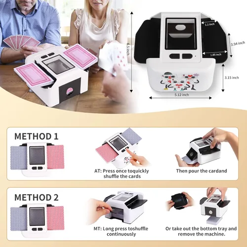 Vista 6 de Barajador automático de cartas, 1-2 barajas silencioso y 2000 mAh USB-C recargable electrónico barajador de cartas, barajador automático/manual