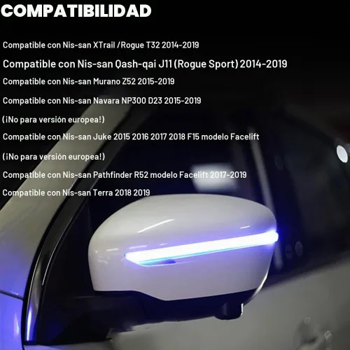 Vista 2 de Conjunto de 2 luces intermitentes dinámicas secuenciales LED intermitentes para espejo lateral compatible con Nis-san X-Trail T32 Ro-gue Qashqai J11