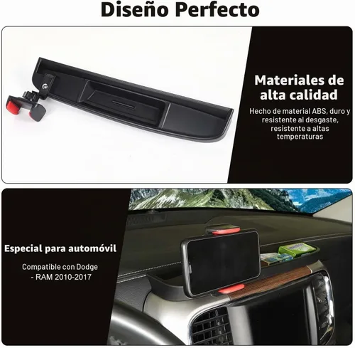 Vista 3 de RT-TCZ Soporte de montaje para tablero de teléfono celular con caja de almacenamiento, soporte de consola central, accesorios interiores para Dodge