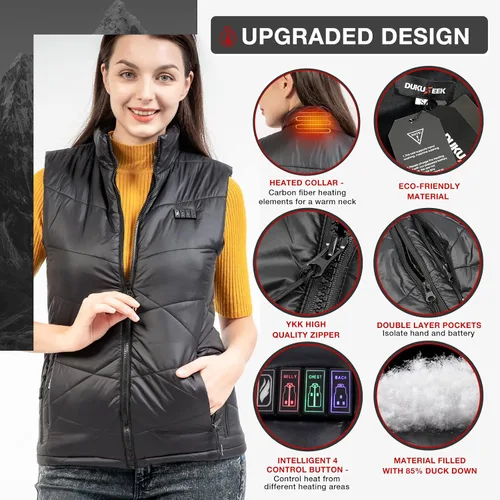 Vista 3 de DUKUSEEK Lightweight Heated Vest, Men Rechargeable Heating Vest w 7.4V Battery and Hand Warmer for Hiking Camping