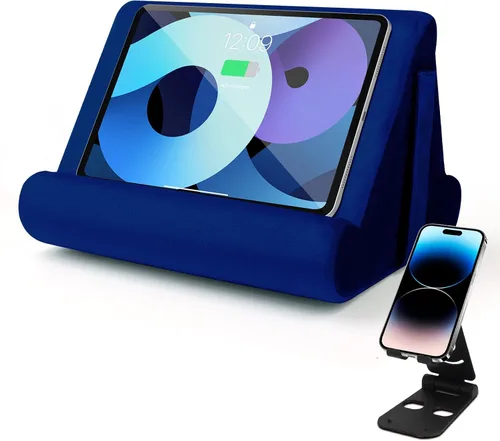 Vista 12 de Soporte universal para cojín para tablet, soporte perezoso multiángulo con bolsillo de red y soporte para teléfono opciones para regazo, rodilla