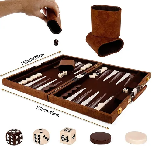 Vista 3 de Juego de tablero plegable clásico de 15 pulgadas con funda de cuero, juego de viaje portátil, paquete de regalo ideal para amantes de la estrategia