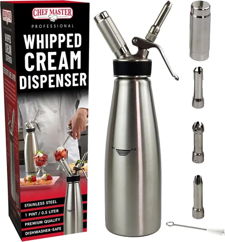Vista 11 de Chef Master Dispensador de crema batida con 3 boquillas y cepillo de limpieza 1 pinta