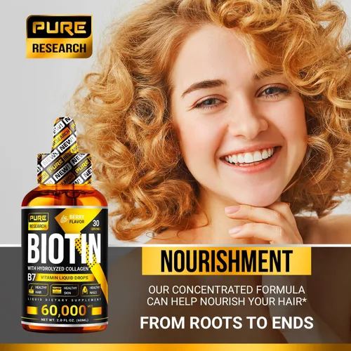 Vista 6 de Gotas líquidas de biotina y colágeno para el crecimiento del cabello, 60,000mcg - Suplemento de biotina y colágeno líquido para hombres y mujeres