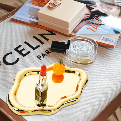 Vista 5 de Ceramic Jewelry Dish, Jewelry Tray Trinket Dish, Gold Cloud Trinket Tray Dorado