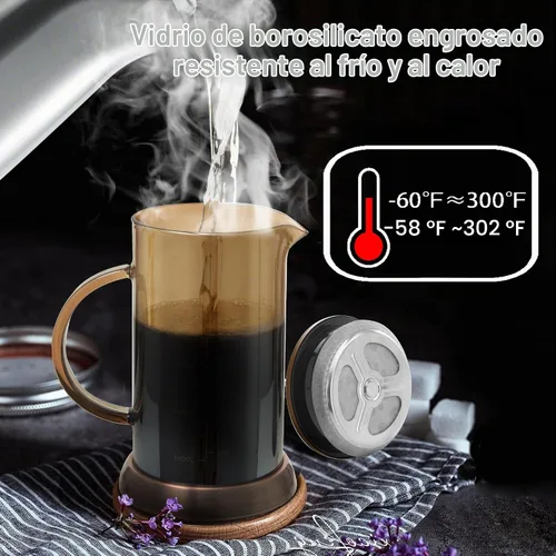 Vista 2 de YMMIND - Cafetera de prensa francesa de 34 onzas, cafetera de espresso de 5 tazas, cafetera de cobre para café frío con resistencia al calor y Ámbar