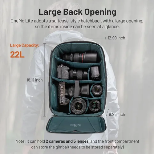 Vista 2 de PGYTECH OneMo Lite Mochila para Cámara 22L para DJI, Sony, Canon, Nikon, OSMO Action/Pocket, DSLR/SLR Sin Espejo, Trípode de Cámara Bolsa