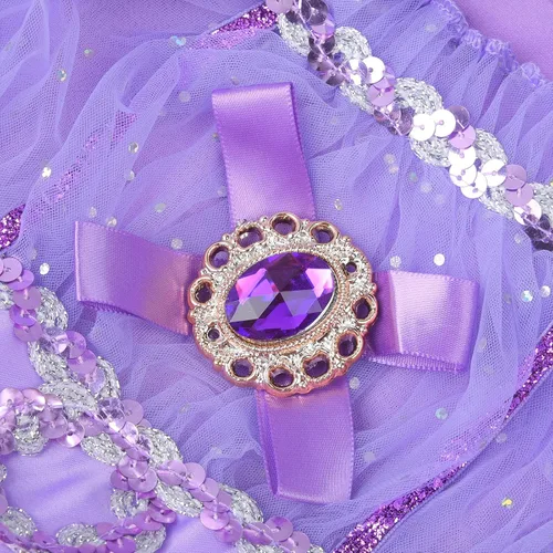 Vista 6 de Vgolar Disfraces de princesa para niñas, vestido de princesa morado con accesorios