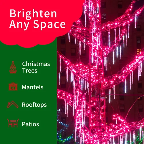 Vista 4 de Ultra-brillantes luces de Navidad rosa mini de 100L 19.6 pies, cadena de luces incandescentes UL listadas, se conectan de extremo a extremo, juego