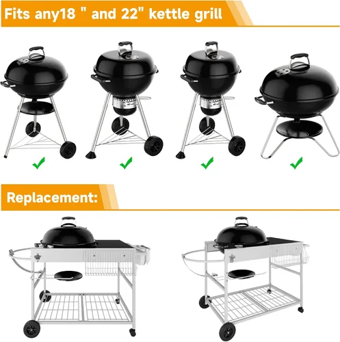 Vista 3 de JY QAQA Mesa de parrilla para Weber 22" y 18" Original Kettle, carrito de soporte para Jumbo Joe, Master-Touch, parrillas de carbón Performer