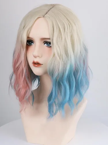 Vista 2 de Enid Sinclair Pelucas con diadema rizada rubia, rosa, azul, para Halloween