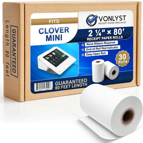 Vista 10 de Papel de recibo para impresora térmica móvil Clover Mini y Clover 2 1/4 x 80 (10 rollos)
