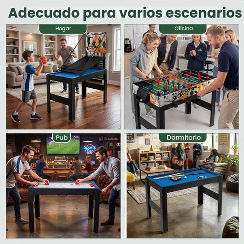 Vista 7 de GYMAX Mesa de juego múltiple de 48 pulgadas, 14 en 1 combinada con baloncesto, billar, futbolín, ping pong, hockey, shuffleboard, bolos, ajedrez