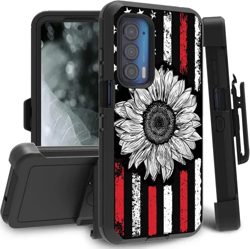 Vista 14 de Funda para Motorola Edge 2021 / Moto Edge 5G UW, protección resistente de 3 capas híbridas a prueba de golpes con funda de clip para cinturón