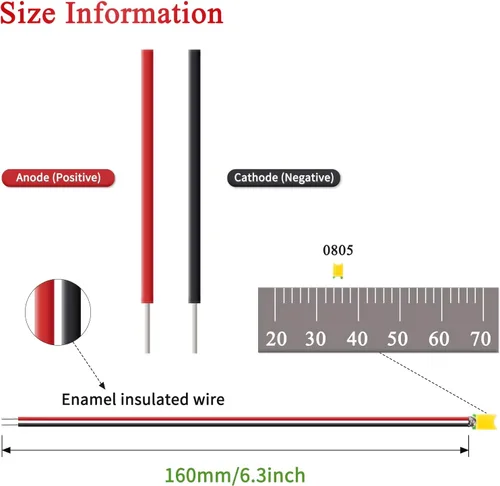Vista 3 de DiCUNO 100 diodos emisores de luz SMD 0805 pre-cableados, micro LED pre-soldados para bricolaje, proyectos científicos, longitud del cable 6.3 in