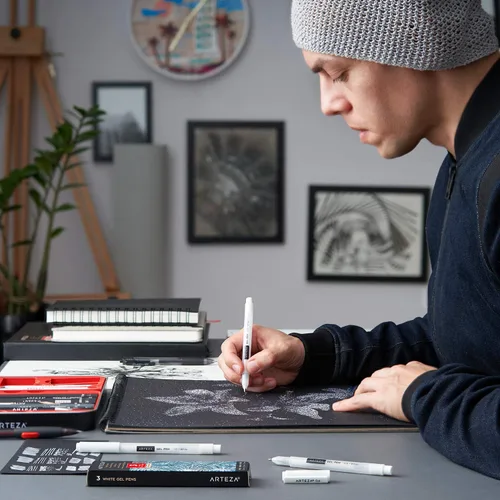 Vista 6 de ARTEZA Bolígrafos de gel blancos, paquete de 3, bolígrafos blancos para artistas, ideales para dibujar y escribir