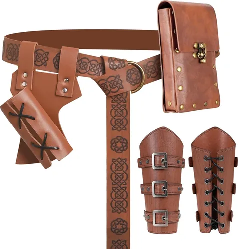 Vista 15 de Renaissance Accessories - Cinturón renacentista vikingo, medieval, vintage, de cuero, protector de brazo y espada