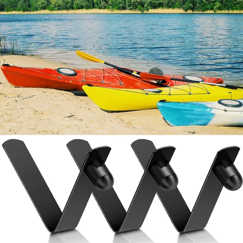 Vista 6 de Moxweyeni 8 clips de resorte con botón de presión, clips de poste de tienda de campaña de acero inoxidable, clips de resorte de remo para kayak