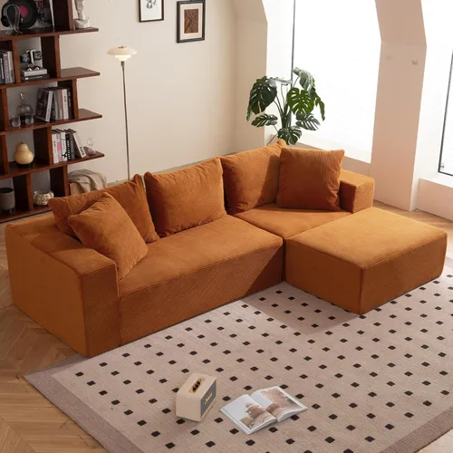 Vista 14 de Sofá modular deshuesado en forma de L de 108 pulgadas, sofá modular con otomana móvil, sofás de pana para sala de estar, sin montaje, se envía