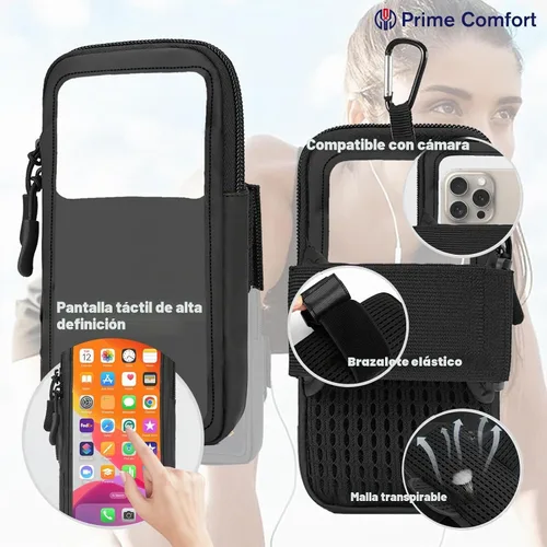 Vista 4 de Soporte para teléfono para correr, caminar y entrenar – Brazalete ajustable para iPhone y teléfonos celulares – Bolsa cruzada transparente