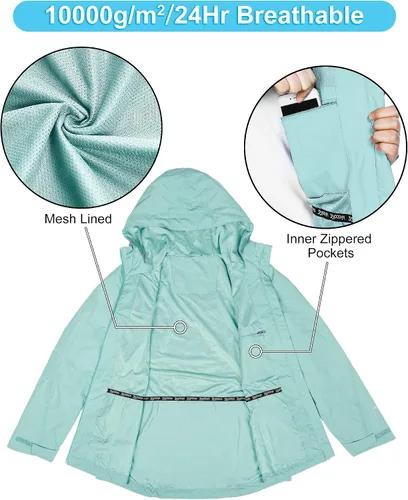 Vista 3 de 33,000ft Chaqueta impermeable plegable para mujer, ligera, impermeable con capucha, chaqueta de ciclismo, rompevientos
