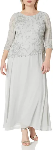 Vista 20 de J Kara Vestido largo con cuello redondo y manga 3/4 para mujer Cameo/Blanco/Plata