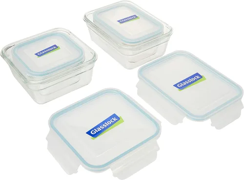 Vista 2 de Glasslock Juego de 2 recipientes rectangulares y 2 cuadrados surtidos aptos para horno, 4 piezas