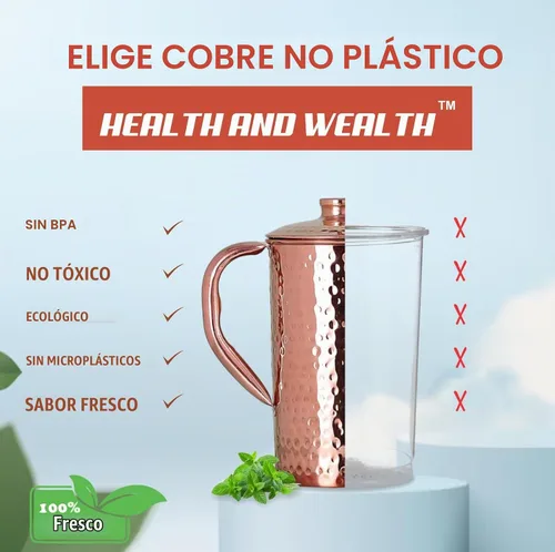 Vista 6 de Jarra de agua martillada de cobre puro con juego de 2 vasos, jarra de agua de cobre, capacidad de 50.7 onzas líquidas