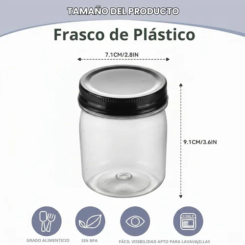 Vista 2 de Novelinks - Tarros de plástico de 8 onzas y tarros de plástico transparente con tapas, 8 onzas 8 Pack, Black, Plastic Containers with Lids, Small
