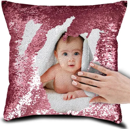 Vista 12 de Funda de almohada mágica reversible personalizada, diseño de fotos de lentejuelas, impresión de un solo lado, funda de almohada para fotos