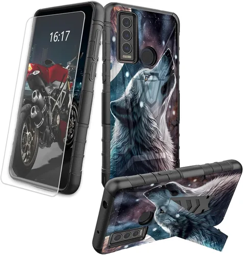 Vista 64 de Funda para AT&T Maestro Max 2021/Cricket Ovation 2 con protector de pantalla de vidrio templado, funda resistente con función atril integrada