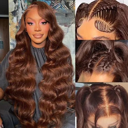 Vista 22 de Alipeacock Peluca de cabello humano 613 con encaje frontal de 13 x 6, densidad del 200 %, pelucas de cabello humano ondulado rubio prearrancado