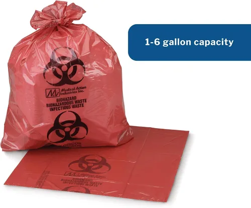 Vista 2 de McKesson Bolsa de basura infecciosa, riesgo biológico, fondo sellado con estrellas, rojo, 1.5 mil, 1 a 3 galones, 11 x 14 pulgadas, 50