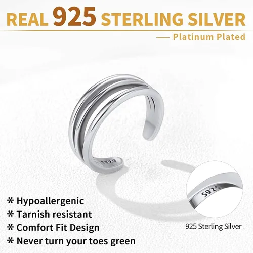Vista 4 de ChicSilver Anillo de plata de ley 925, anillo de banda ajustable hipoalergénico, Plata de ley