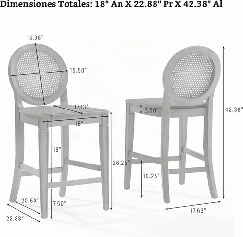 Vista 3 de Crosley Furniture Katia - Taburetes de mostrador con respaldo de bastón