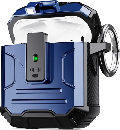 Vista 24 de DASFOND - Funda de armadura para AirPods de 2ª y 1ª generación, carcasa de cuerpo completo de grado militar a prueba de golpes, soporte de carga