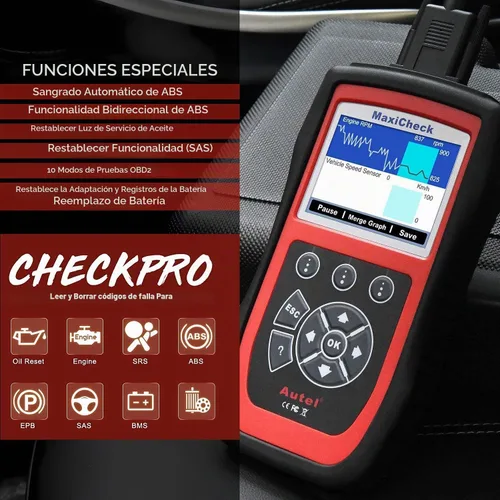 Vista 3 de Autel MaxiCheck PRO - Herramienta de escaneo automático de purga para purga de frenos ABS, escáner de diagnóstico OBD2 ABS SRS, reinicio de aceite