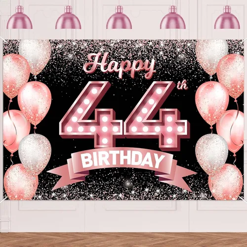 Vista 8 de Cartel de feliz cumpleaños décimo oro rosa, telón de fondo, saludos a 10 años, globos de confeti, decoración temática para niñas de 10 años