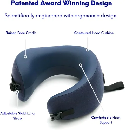 Vista 3 de C CUSHION LAB Almohada de viaje, galardonado diseño ergonómico patentado para mentón y cuello, almohada de espuma viscoelástica para el cuello