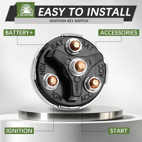 Vista 3 de LOCOPOW Interruptor de llave de encendido, interruptor de encendido universal de 4 posiciones, 12 V, apto para automóvil, carretilla elevadora
