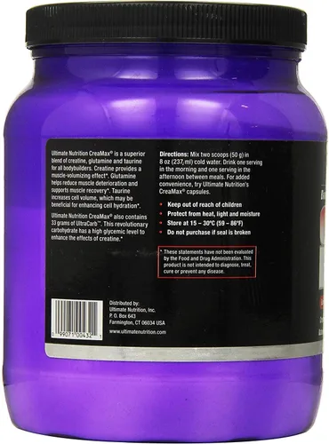 Vista 4 de Ultimate Nutrition CreaMax - Monohidrato de creatina saborizada en polvo con 0.18 onzas de creatina, 0.18 onzas de glutamina y 0.18 oz de taurina