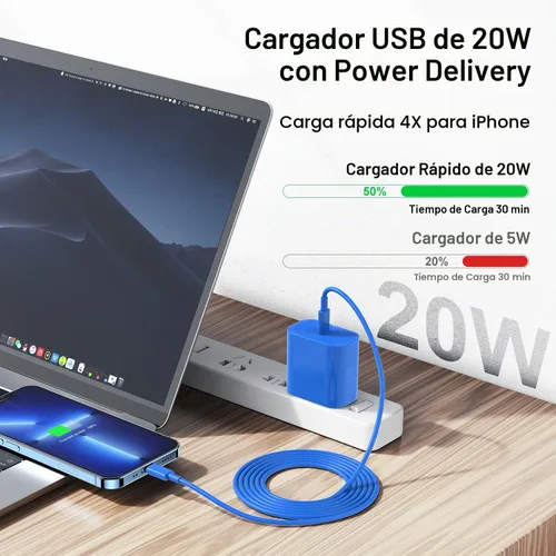 Vista 2 de Cargador rápido para iPhone, cable Lightning de carga rápida de 10 pies, para iPhone 14, 13, 12 Pro Max, cargador de carga rápida con bloque