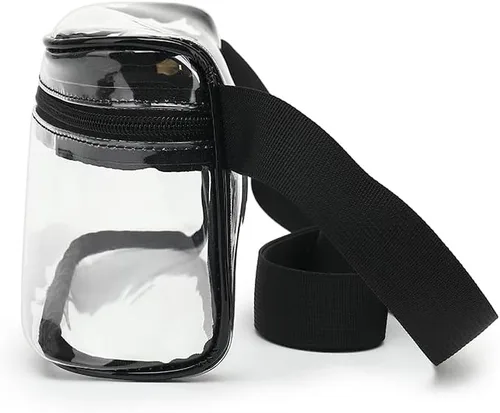 Vista 5 de Riñonera transparente para mujer, impermeable, pequeña, transparente, con correa ajustable, bolsa transparente aprobada para estadios, Negro 2