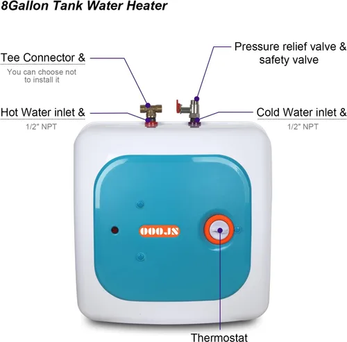 Vista 2 de calentador de agua caliente eléctrico instantáneo de 110V-120V 1440-1500W debajo de la cocina, tanque pequeño de 8.0 galones de almacenamiento