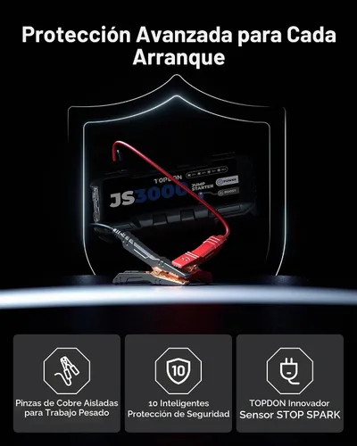 Vista 5 de TOPDON Arrancador de batería de coche JS3000, 3000A, modo de impulso, 9L Negro oscuro