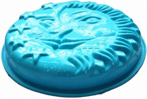 Vista 3 de Fewo Molde de silicona para tartas de sol, luna y estrellas, forma redonda de 9 pulgadas con cara de sol y luna, molde de silicona para hornear