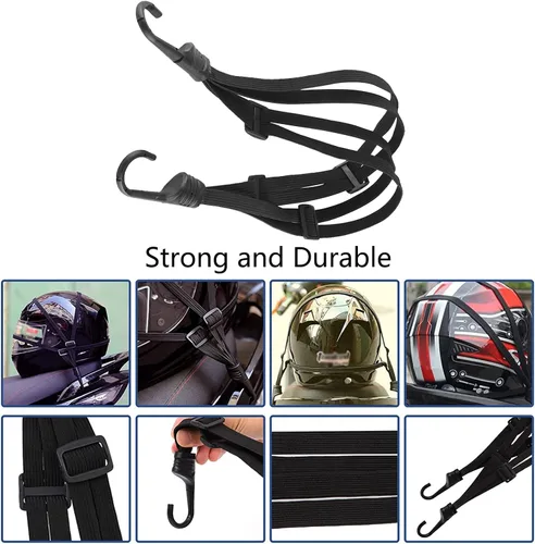 Vista 6 de Watris Veiyi Cuerda para casco, 63cm/24.8" correa para casco de motocicleta, correa elástica retráctil negra para equipaje con ganchos