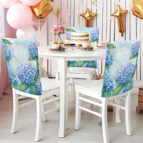 Vista 5 de Juego de 6 fundas decorativas para sillas decorativas de primavera con lema de hortensia azul para festivales (Pascua, graduación, etc.), fundas