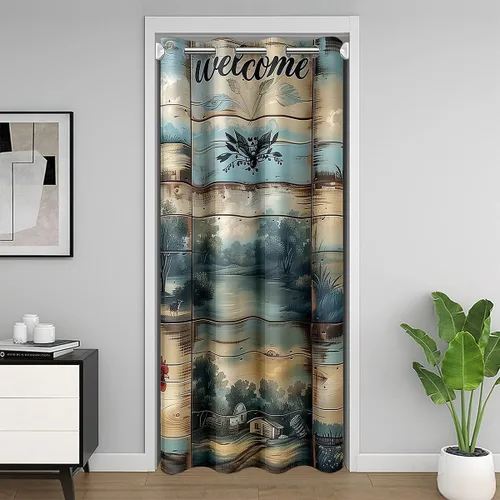 Vista 15 de Manfei Bonita cortina de puerta de gato negro Kawaii para puerta de armario, cortinas opacas con temática de animales estrellados, cortina opaca