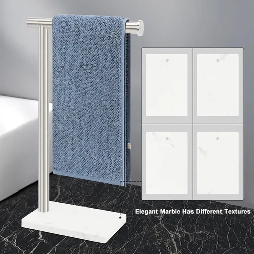 Vista 8 de Toallero de Mano, Soporte de Toalla de Mano para Baño con Base de Mármol, Barra de Toallero de Mano en Forma de L de Acero Inoxidable 304